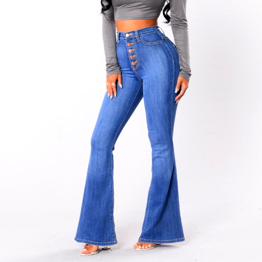 Try Me Fashion Nova High Waist Button Up Flare Jeans